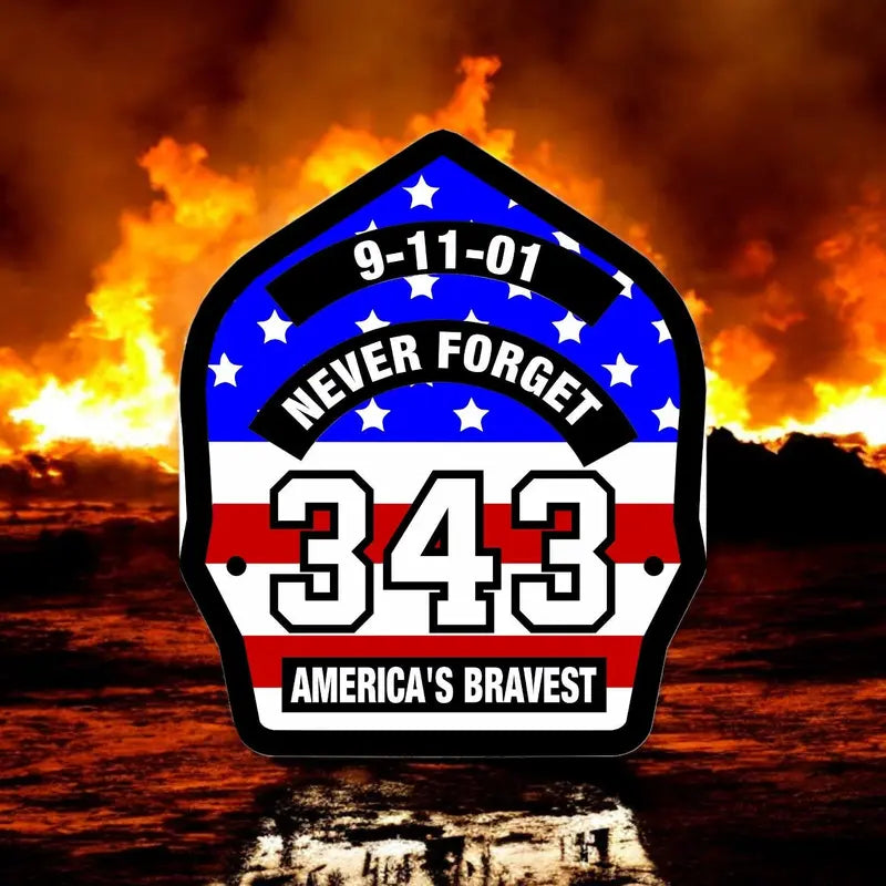 Reflective 4-5" Regular Vinyl Firefighter Decal - USA 343 Powershield 911 Memorial UV Resistant Adhesive Tape-Backed Car Sticker, Vehicle Decor Window Decals for Vehicles, Truck Exterior Accessory