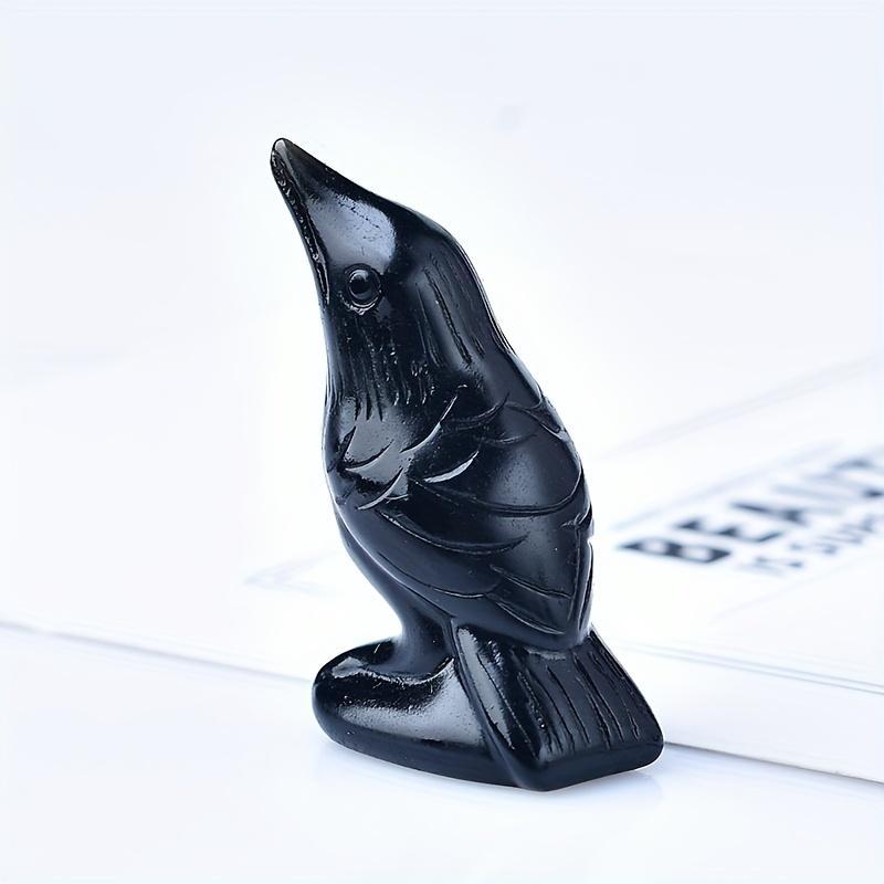 Handcrafted Natural Obsidian Crow Sculpture Desk Decor - Black Crystal Raven Mineral Specimen, Art Figurine, Desktop Decoration Ornament, Home Decoration Collectible, Witchy Decor
