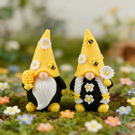 2pcs/set Cute Daisy Gnome And Bee Gnome Figurine Decoration, Bee Flower Embellished Gnome Decoration, Cute desktop decoration, Suitable for Bookshelves, Desks, Garden Windowsill Decoration, party gift, Decorations And Ornaments