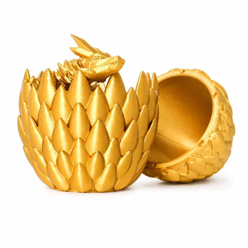VECTORDESIGNSARIZONA 12" Large 3D Printed Geometric Scaly Gold Dragon Egg - PLA Plastic, Articulated Flexible Crystal-Scale Look Interior, Bedroom Room Decoration, Boxed Desk Statue, Adult Collectible Gift