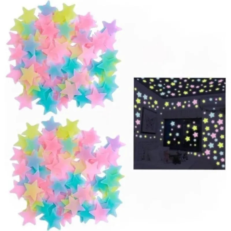 2pcs 1.18-Inch Self-Adhesive Heat-Resistant Stain-Resistant Plastic Glow-in-Dark Wall Stars Stickers, Assorted Hues Fluorescent Decals with Simple Wall Sticker Setup, Kids Bedroom Ceiling Home Decor