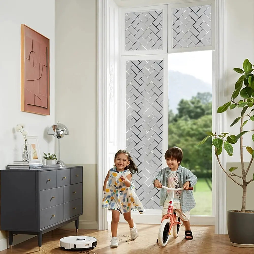 1pc 44.5cm Decorative Geometric Pattern Removable Window Film, Privacy Glass Sticker, UV Protection, Universal Fit for Doors and Windows, Window Stickers