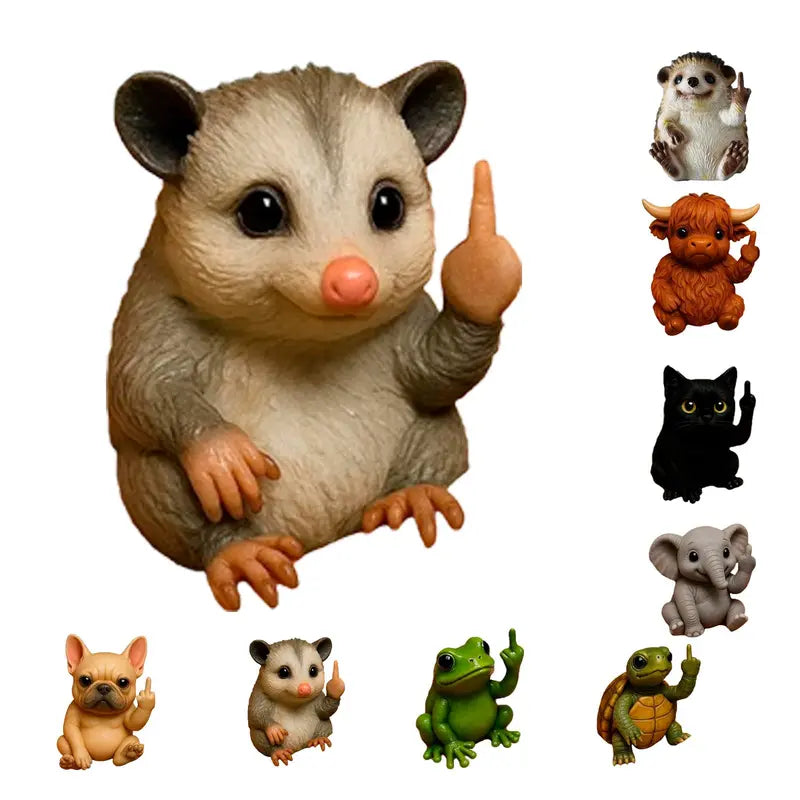 Fun Mini Middle Finger Animal Statue,Resin Middle Finger Animals Decor Statue for Desktop,Office and Car, Funny and Cute Middle Finger Humor Gag Gifts