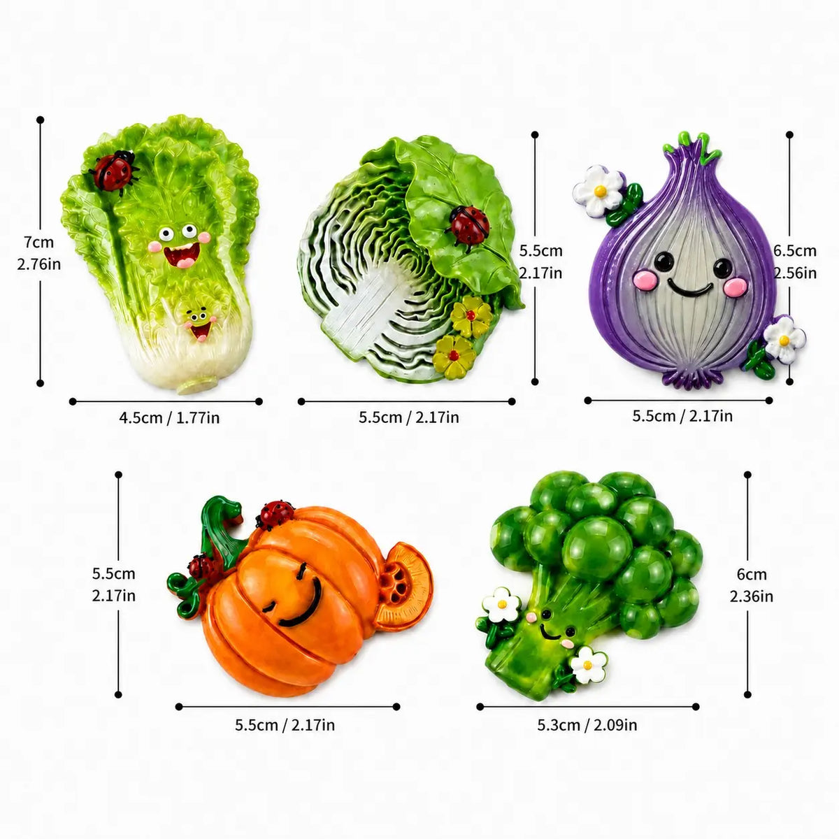 Kawaii Vegetable Fridge Magnets Set, 5PCS Cute Resin Cartoon Food Magnets, Funny Strong Magnetic Refrigerator Decorating Magnets for Kitchen, Office & Home, Novelty Gift Idea