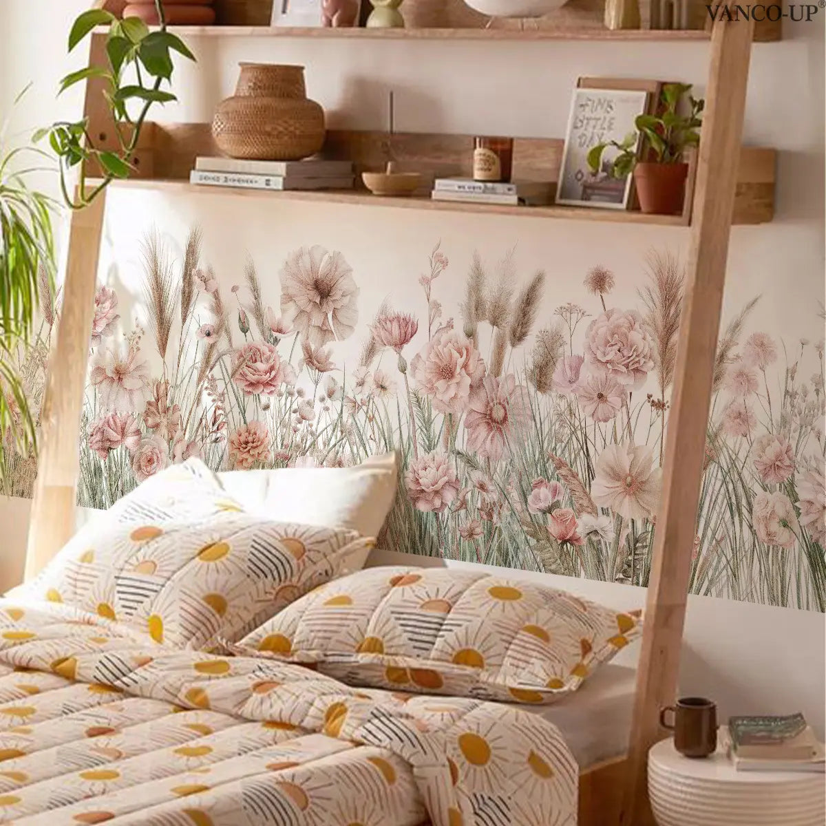 A (30*90cm) pink floral 2D flat wall sticker for home decoration and beautification, Flower Wall Stickers, M20375