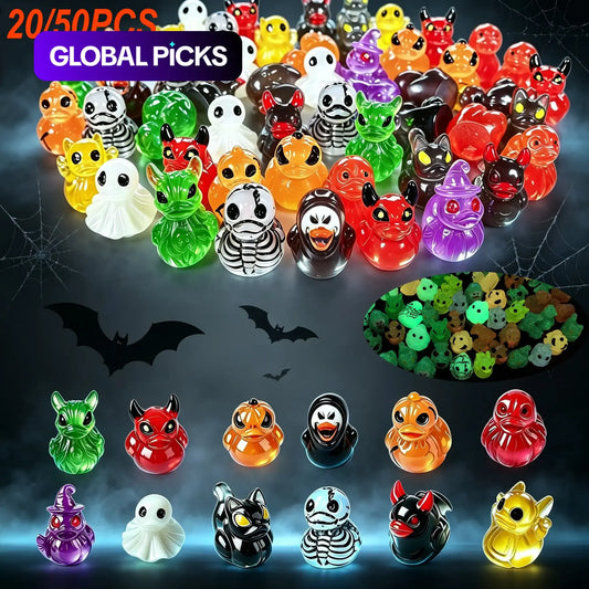 Mini Devil, Ghost and Skeleton Design Glow-in-the-Dark Resin Ducks, Duck Statues, Decor Figurine, Cute Haunting Desktop Decor, Mini Garden Ornament, Halloween & Christmas Decoration #GLOBAL PICKS
