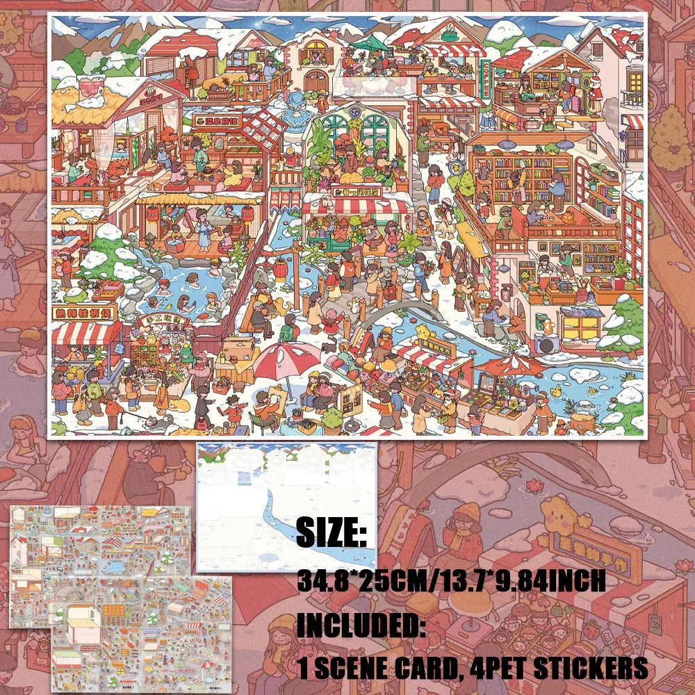 Large Format 3D Apartment Diorama Stickers, Giant Grid Building View Decals, Kawaii Cartoon Apartment Series, Miniature Scene & Wall Art, Decoration Sticker, Interior Stickers