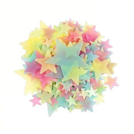 2pcs 1.18-Inch Self-Adhesive Heat-Resistant Stain-Resistant Plastic Glow-in-Dark Wall Stars Stickers, Assorted Hues Fluorescent Decals with Simple Wall Sticker Setup, Kids Bedroom Ceiling Home Decor