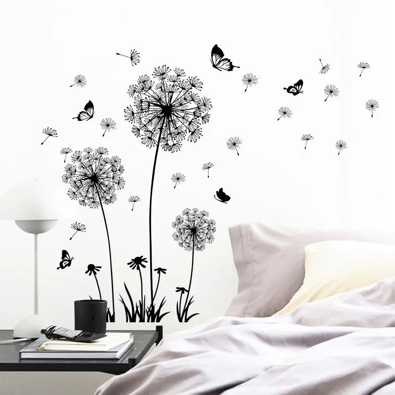 Romantic Dandelion Self-Adhesive Wall Stickers, Bedroom Living Room Background Decor, Vinyl Wall Decals for Home Decoration, Decorative Decal, Flowers, Floral Wall Decals, Flower Decals for Walls