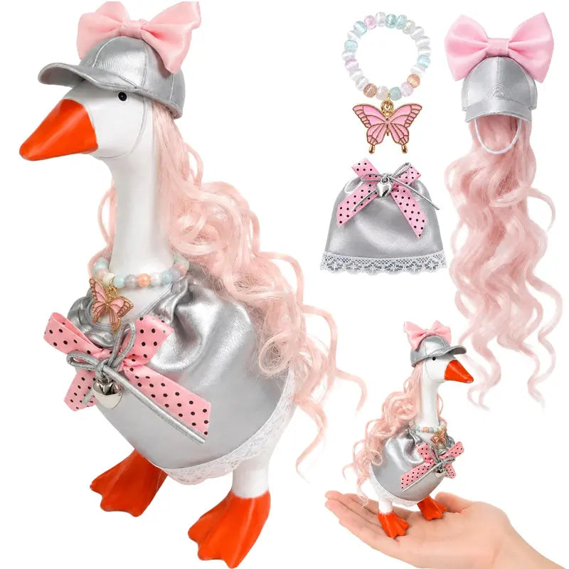 7" Miniature Desk Goose Halloween Witch Outfit Set - Purple Witch Theme Fabric Accessory, Unisex 7" Mini Goose Fit Decor for Office Black Punks Desktop Use