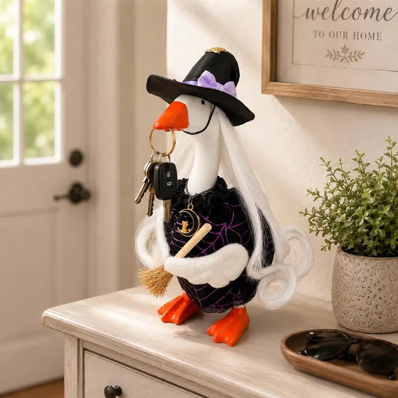7" Miniature Desk Goose Halloween Witch Outfit Set - Purple Witch Theme Fabric Accessory, Unisex 7" Mini Goose Fit Decor for Office Black Punks Desktop Use