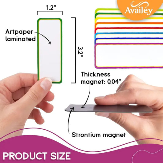 48 Pieces (3.2 x 1.2) - Colored Border Magnetic Dry Erase Labels - Reusable Strips for Classroom Home Office Garage Refrigerator Blank Writable Erasable Cards Name Tags Students Locker Shelf Stickers DIY Fridge Magnet Magnetic Item