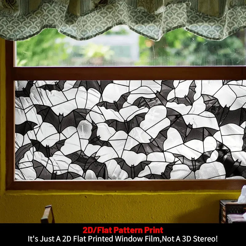 1pc, Window Decals for Glass Windows, Halloween Decorative Window Film, 2D Flat Black and White Bat Pattern Glass Window Sticker, Glass Door and Window Decorative Sticker, PVC Electrostatic Adsorption Decorative Window Film