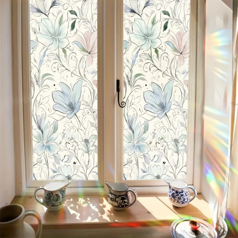 2D Flat Static Cling Floral Pattern Decorative Decal Window Film Ornament For Living Room And Bedroom Removable