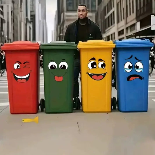 4 sheets/Set Cartoon Face Stickers, Wall Decals Peel and Stick, Self-Adhesive, Household, Plastic Surface Compatible, Removable, Home Decor Suitable for Trash Can, Wall, Refrigerator, Glossy Finish, Decorative, Kitchen Stickers