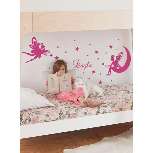 SIMPLE SHAPES Personalized Baby Name Enchanted Flying Fairy Peel-and-Stick Wall Decal - Separate Stars-Themed Custom Adhesive Stickers, Nursery Decor, Accent Wall Room Art, Home Decor Supplies