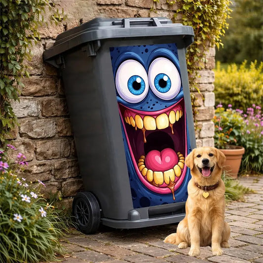 1pc Trash Can Sticker 37x82cm, Blue Face Cute Monster Design, Self-Adhesive Decorative Wall Decal, Kitchen Stickers, Kitchen Decor, Home Decoration
