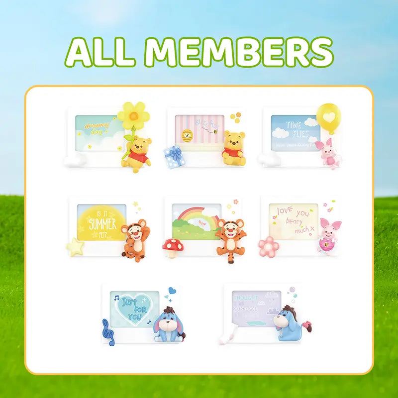 Disney Winnie the Pooh Polaroid Frame Blind Box Figure - PVC Durable Collectible, 1 Single Box, 8 Regular Models, Refrigerator Magnets, Decorative Display, Fun Unboxing, Pooh Figures, Doubles as Fridge Magnet, Kids and Adults Fan Gift, Mystery Surprise