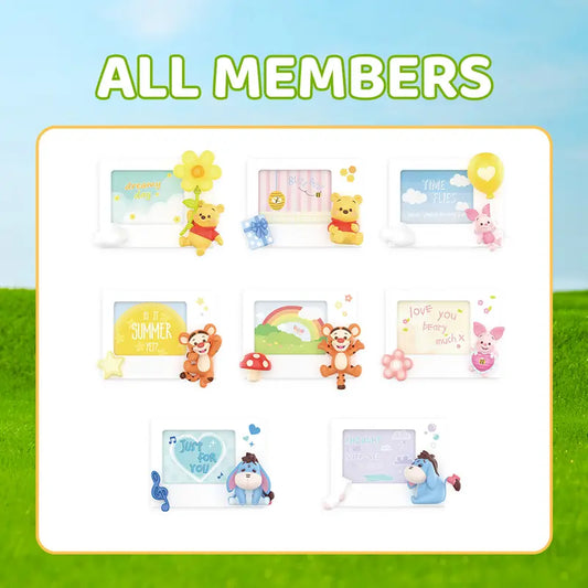 Disney Winnie the Pooh Polaroid Frame Blind Box Figure - PVC Durable Collectible, 1 Single Box, 8 Regular Models, Refrigerator Magnets, Decorative Display, Fun Unboxing, Pooh Figures, Doubles as Fridge Magnet, Kids and Adults Fan Gift, Mystery Surprise