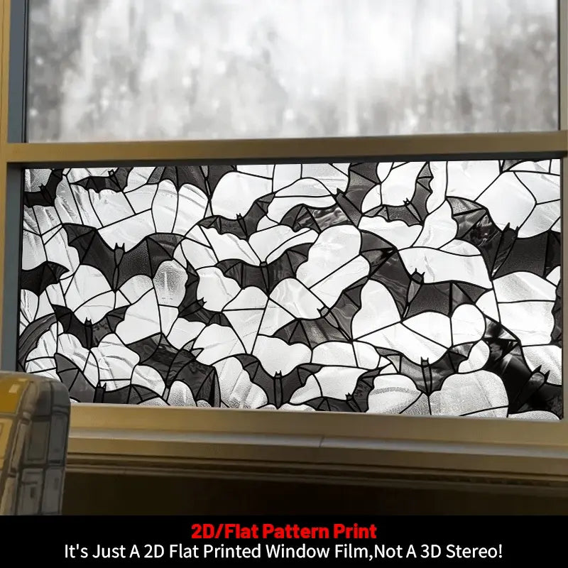 1pc, Window Decals for Glass Windows, Halloween Decorative Window Film, 2D Flat Black and White Bat Pattern Glass Window Sticker, Glass Door and Window Decorative Sticker, PVC Electrostatic Adsorption Decorative Window Film