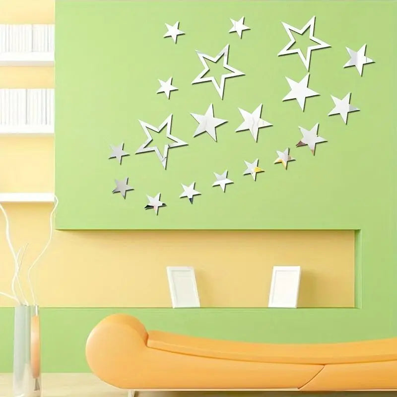 Star Shaped Acrylic Mirror, 19pcs/set Decorative Self-Adhesive Wall Sticker, Wall Decor for Home Bedroom and Living Room, Wall Sticker Decorations, Wall Stickers Decorations