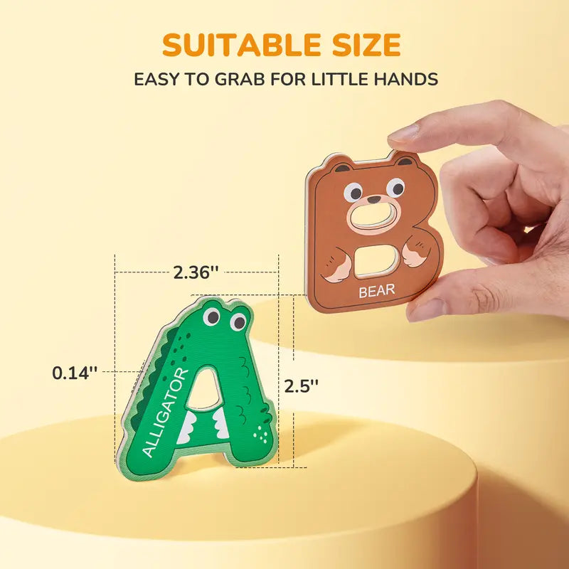 JoyCat Thick Wooden Large Round Animal & Fruit Shaped Magnetic Item Set, Refrigerator Decor with 26 Uppercase ABC Letters, 0-9 Numbers, Full Magnet Back, Room Decor, Storage Box, Educational Language Toy summerwins