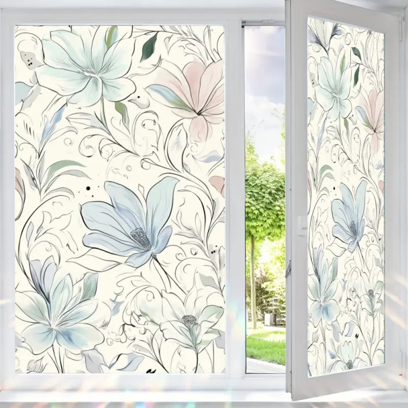 2D Flat Static Cling Floral Pattern Decorative Decal Window Film Ornament For Living Room And Bedroom Removable