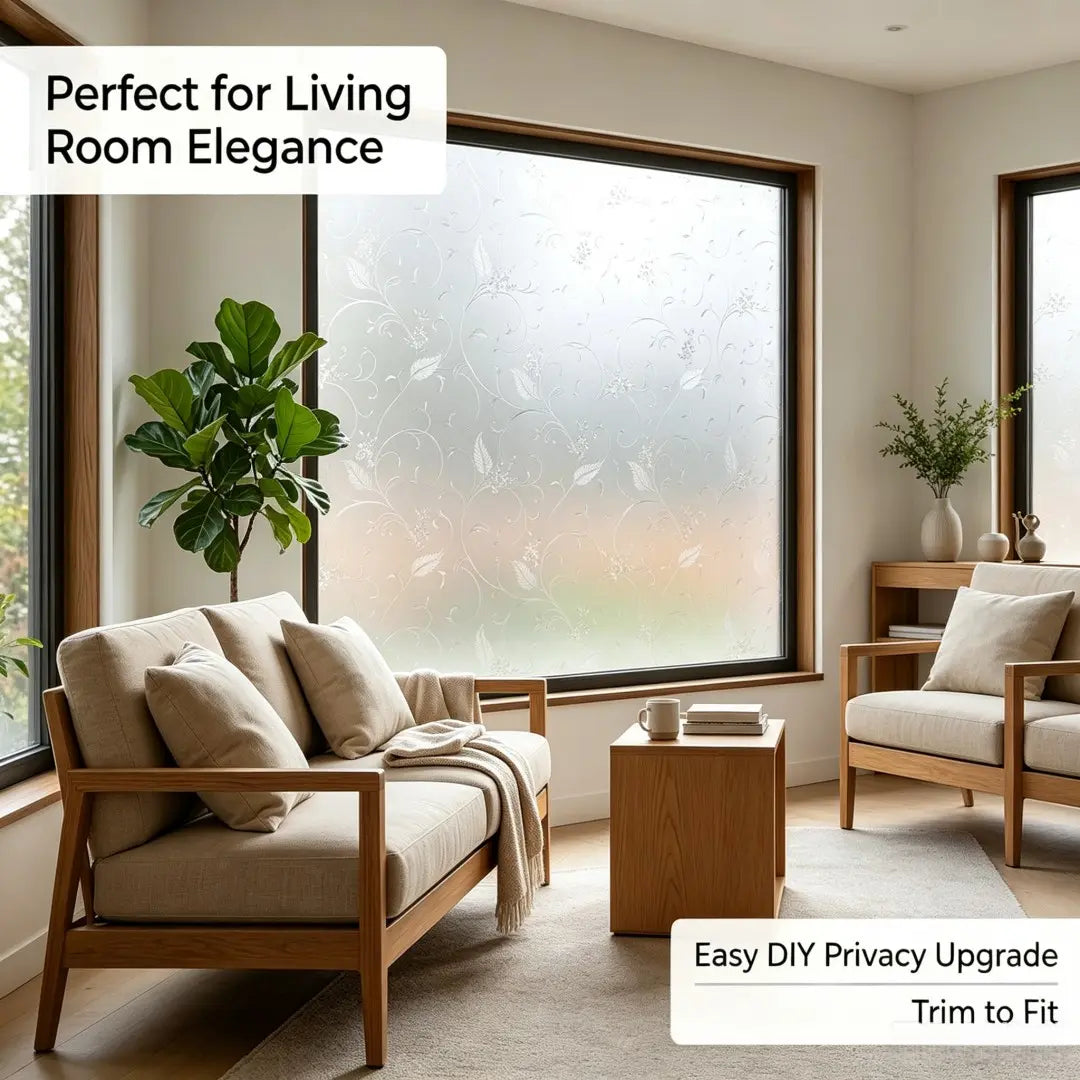 Privacy Window Film, Frosted Window Film, Etched Pattern Matte Finish Static Adhesive Decorative Glass Door Film, Non-Sticky Heat Insulation UV Protection, Versatile Use, Office & Home Decor