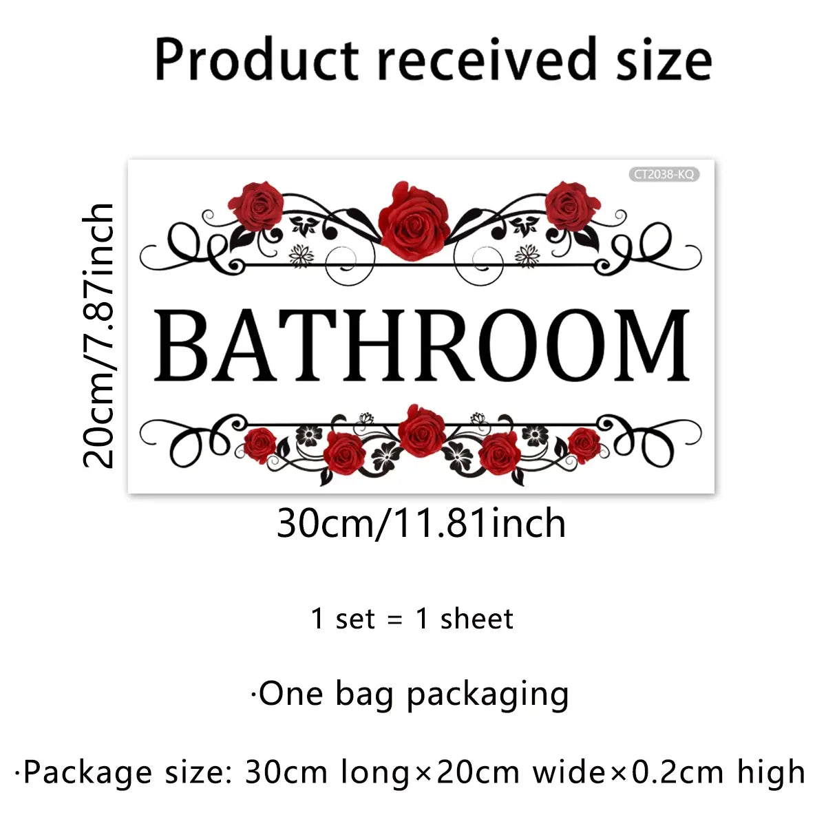 A red rose English Bathroom wall sticker, door sticker, bathroom home decoration sticker, floral wall decals, flower wall stickers, Decorative Wall Sticker, self-adhesive and removable CT2038-KQ
