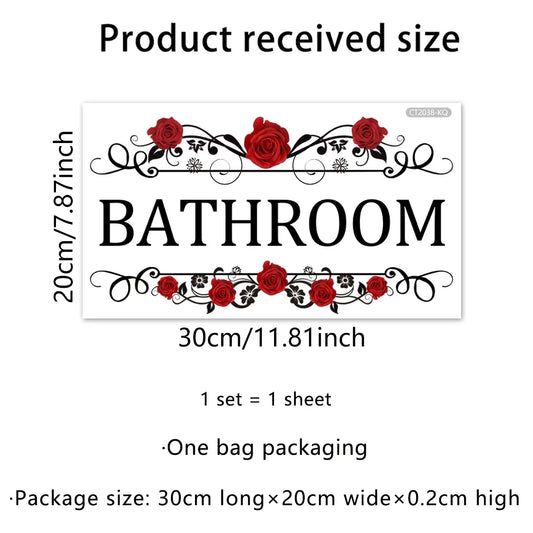 A red rose English Bathroom wall sticker, door sticker, bathroom home decoration sticker, floral wall decals, flower wall stickers, Decorative Wall Sticker, self-adhesive and removable CT2038-KQ