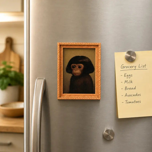 Cute Chimpanzee Wooden Fridge Magnet Vintage Monkey Portrait Painting Art Refrigerator Decor Aesthetic Kitchen Gift