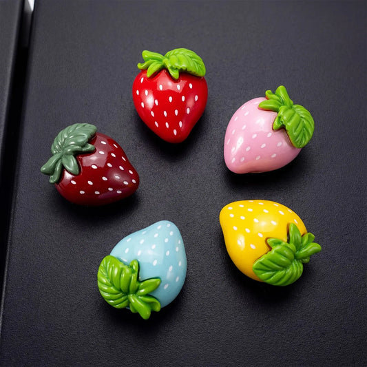 5 Piece Strawberry Refrigerator Magnets Set, Decorative Space Fix Notes Photos Kitchen Office Storage Cabinet Daily Holiday Decoration, Fridge Magnets, Refrigerator Decorating Magnet, Magnets For Fridge