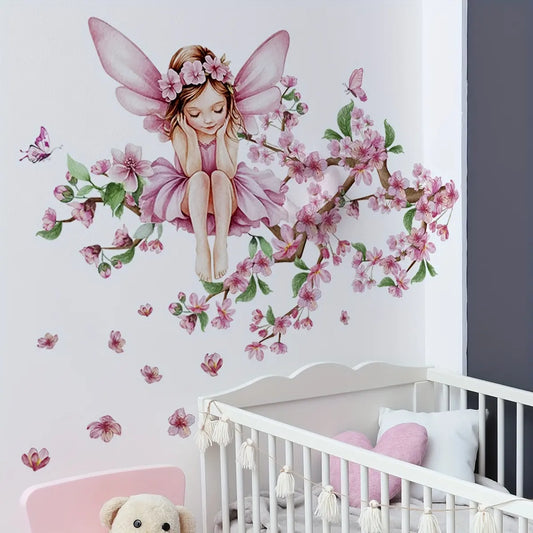A (30*60cm) pink peach blossom tree butterfly fairy luminous wall sticker Wall Decal for living room, bedroom and home background decoration Decoration Items Decorative Stickers M19000-NC