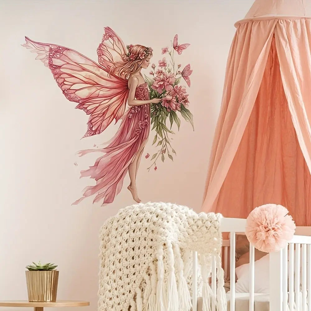 Dreamy Butterfly Fairy Flower Decorative Wall Sticker (removable), Perfect for Bedroom, Living Room, Kitchen, Office, Christmas, Halloween, Thanksgiving, New Year, Wall Art Stickers