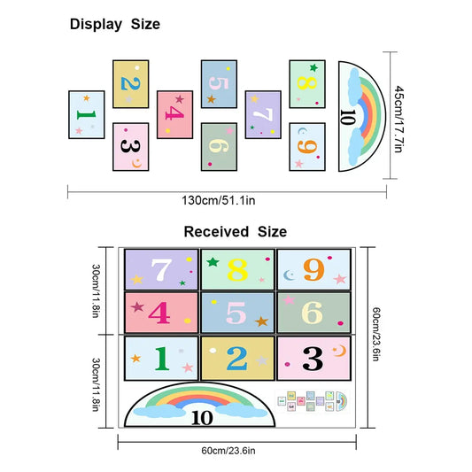 Multicolor Grid Decorative Floor Stickers for Room Decoration, Interior Stickers, Digital Brain Game Art Tile Decals, Cartoon Hopscotch Ideal for Puzzle Party and Kindergarten, Adhesive Decals