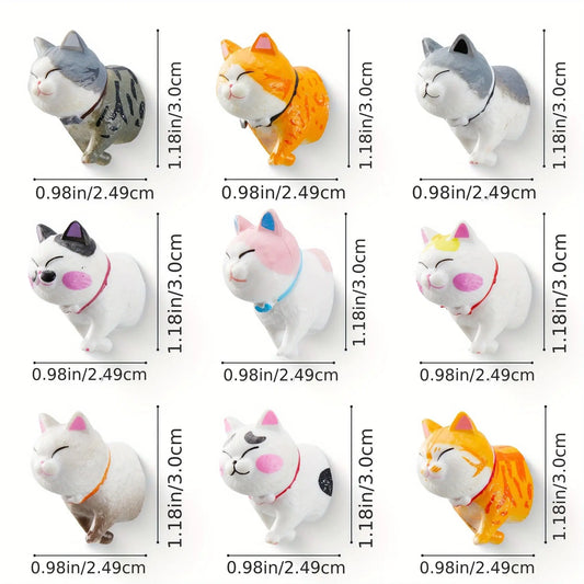 Cute Cat Design Fridge Magnet, 9 Counts/set Cartoon Cat Fridge Magnet Decoration, Home Decor for Kitchen, Kitchen Accessories, Room Decor, Refrigerator Decorating Magnet, Refrigerator Magnets Decorative, Refrigerator Magnets Set