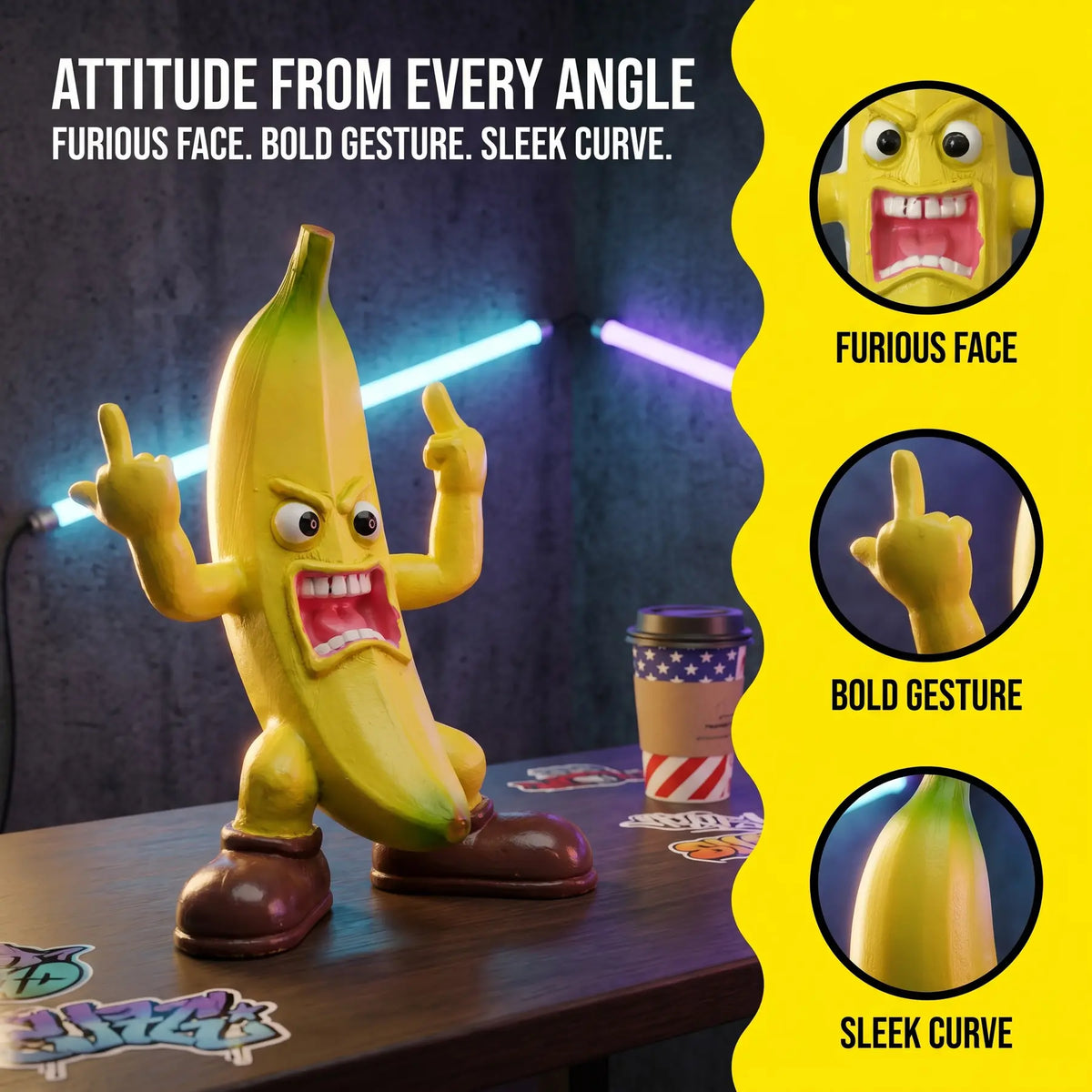 1 Pc Middle Finger Banana Figurine, Unique Office Desk Ornament, Home Decoration, Small Trendy Desktop Sculpture Accessory, Tabletop Decor, Decorative Piece