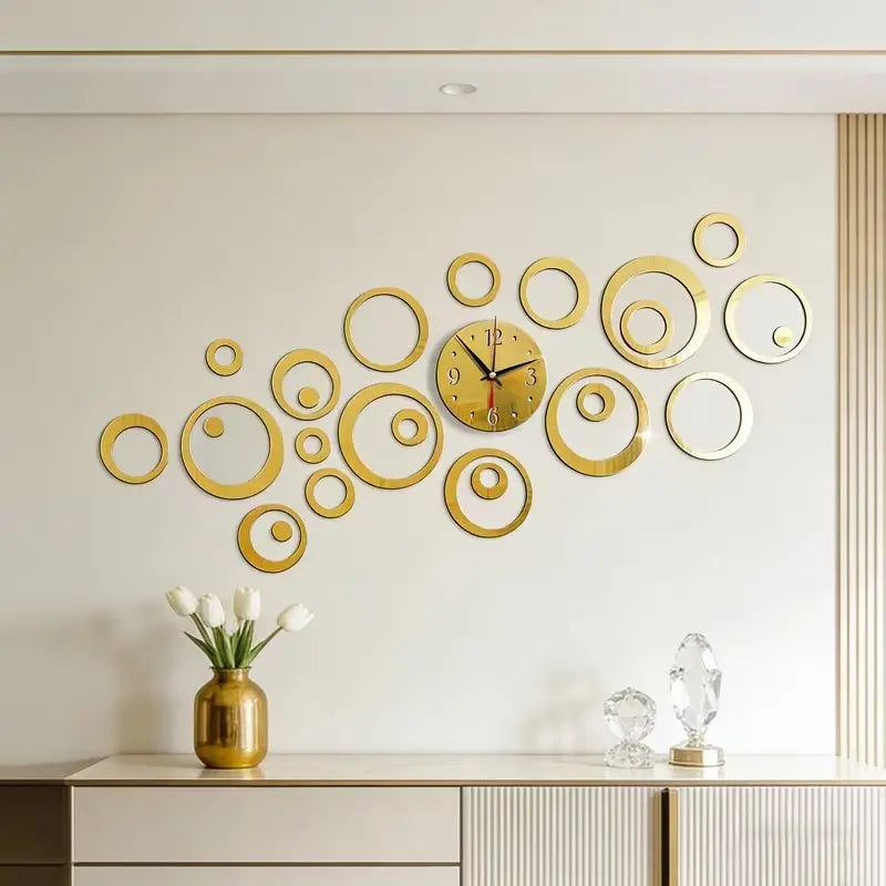 36PC Golden hollow Round Design acrylic mirror Decorative wall sticker, Decorative Stickers, suitable for home decoration, living room, bathroom, bedroom, lintel decoration, DIY Removable wall sticker