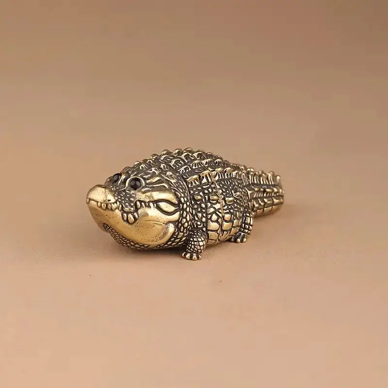Cute Fat Copper Alligator Sculpted Statue, Decorative Resin Figurine for Desktop, Bookshelf, Living Room or Office Home Decor, Decorative Statues