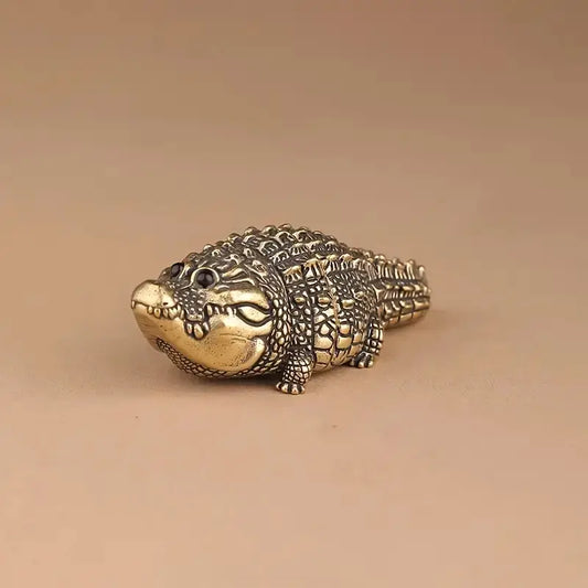 Cute Fat Copper Alligator Sculpted Statue, Decorative Resin Figurine for Desktop, Bookshelf, Living Room or Office Home Decor, Decorative Statues