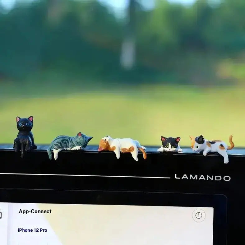 5pcs/set Durable Modern Polyresin Whimsical Cartoon Cat Desk Figurines - Waterproof, Antimicrobial, Multi-Pose Ornaments, Desk Trinkets, Unique Cool Gifts for Home Office Cubicle Decor (2026 Collection)