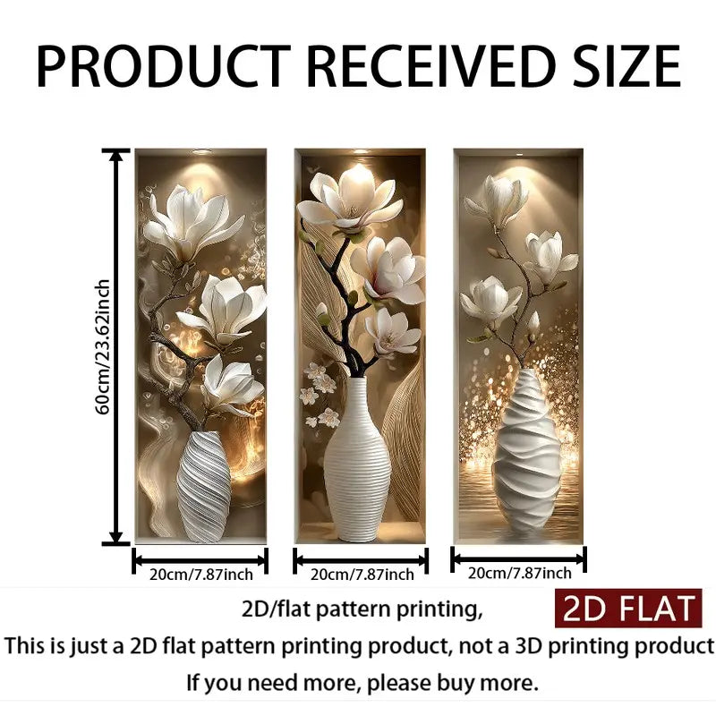 3pcs Realistic Magnolia Flower Wall Stickers, Floral Wall Decals, Wall Art Stickers, Home Decor, Modern Style Waterproof Self-Adhesive Decorative Wallpaper, Easy Peel & Stick for Living Room Bedroom