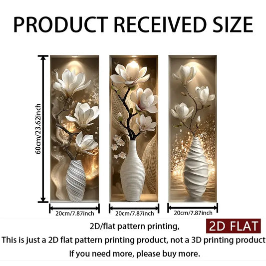 3pcs Realistic Magnolia Flower Wall Stickers, Floral Wall Decals, Wall Art Stickers, Home Decor, Modern Style Waterproof Self-Adhesive Decorative Wallpaper, Easy Peel & Stick for Living Room Bedroom