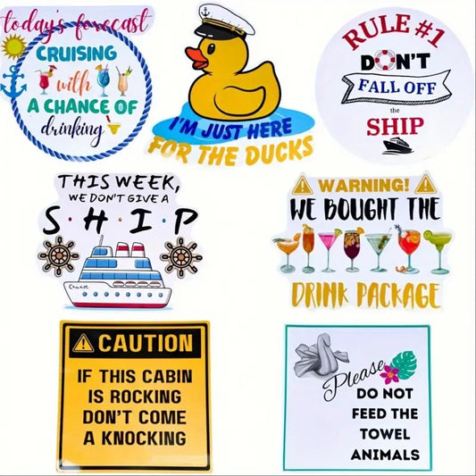 7pcs Funny Cruise Ship Refrigerator Magnets Set, Fridge Magnets Set, Refrigerator Decorating Magnet for Door Decorations Cabin Signs, Cute Magnet Package Gift Party Favors Supplies Ideas Accessories
