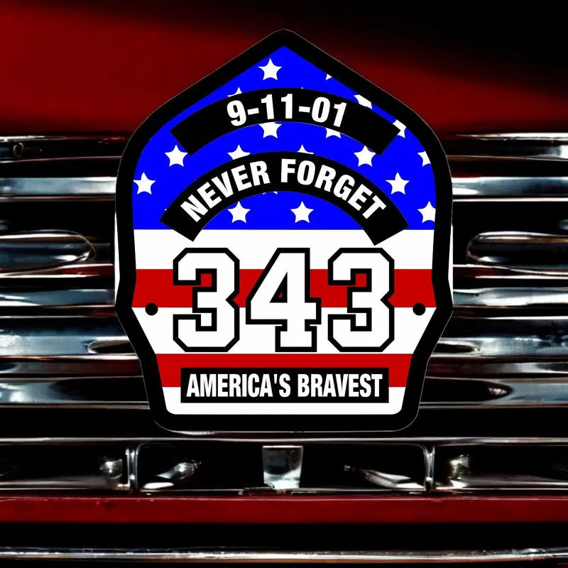 Reflective 4-5" Regular Vinyl Firefighter Decal - USA 343 Powershield 911 Memorial UV Resistant Adhesive Tape-Backed Car Sticker, Vehicle Decor Window Decals for Vehicles, Truck Exterior Accessory