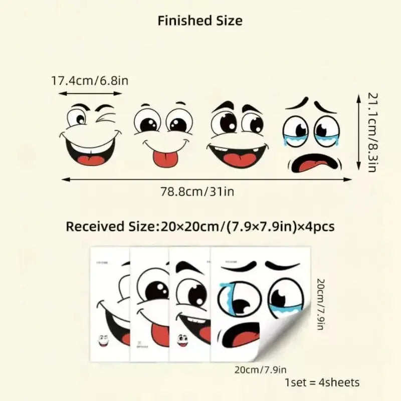 4 sheets/Set Cartoon Face Stickers, Wall Decals Peel and Stick, Self-Adhesive, Household, Plastic Surface Compatible, Removable, Home Decor Suitable for Trash Can, Wall, Refrigerator, Glossy Finish, Decorative, Kitchen Stickers