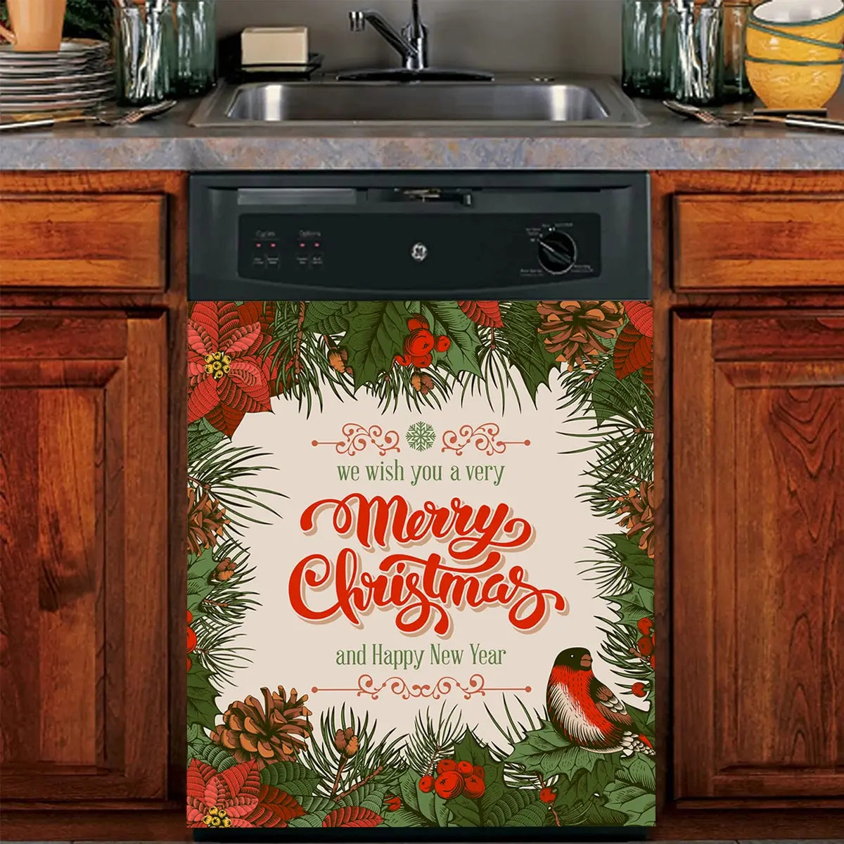 2pcs Truck & Merry Christmas Magnetic Decorative Dishwasher Stickers, Sticker Decoration, Festive Home Decor, Appliance Decals for Refrigerator, Washer, Dryer