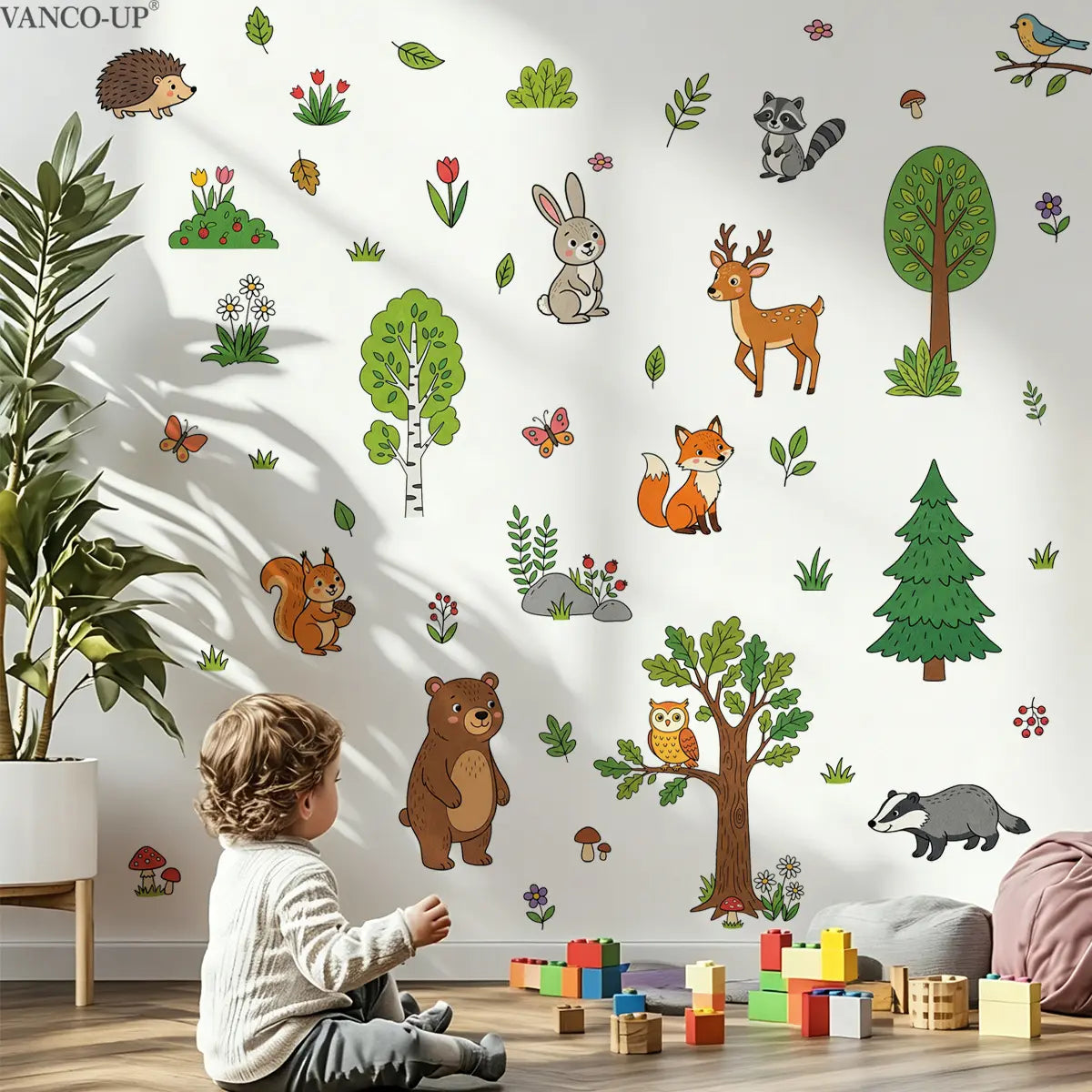 2Pcs Set (3090cm2pcs) Cute Forest Animal Wall Stickers, Decorative Sticker, Forest Friends Self-adhesive Decals for Boys & Girls Bedroom Decor, Interior Stickers