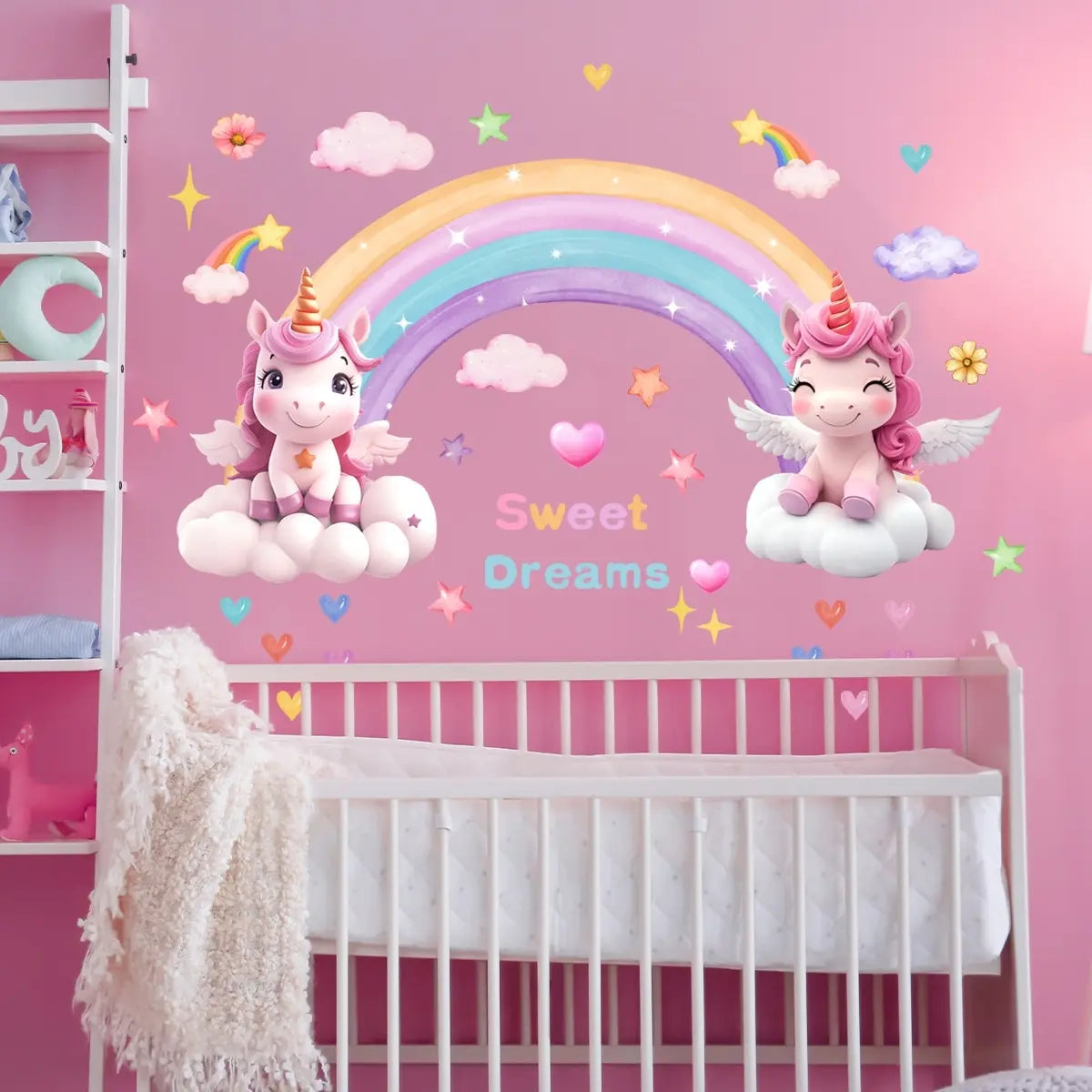 Rainbow Cloud Unicorn Wall Decals Set, 2 Sheets (30x90cm), Home Decor for Living Room & Bedroom, Decorative Stickers, Decoration Items, Easy-Remove Wallpaper Stickers, Wall Stickers Decorations