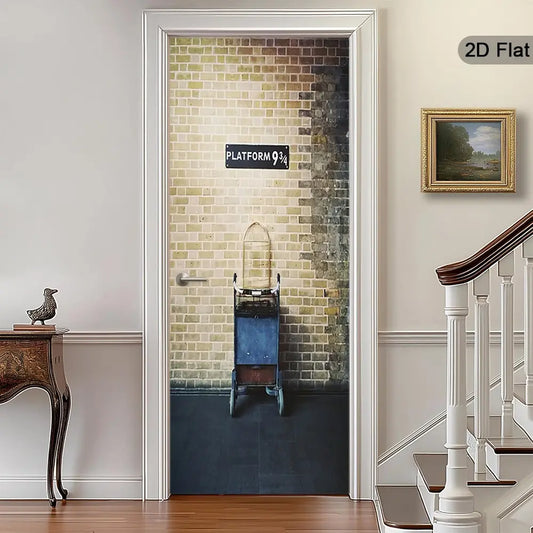 Harry Potter Self-Adhesive Door Sticker, Magic Station Wall Decor, Home Decor, Ideal for Hallway, Balcony, Living Room, Bedroom, Office, Dormitory, Door Decorations